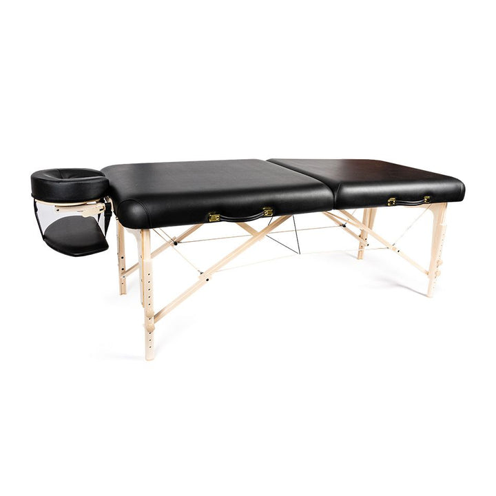MASSAGE TABLE 30" X 72.5" WOODEN - BLACK (headrest, Arm shelf and carry case included)