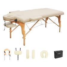 MASSAGE TABLE 28" X 73" WOODEN - CREAM  (arm supports and headrest included)