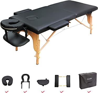 MASSAGE TABLE 28" X 73" WOODEN - BLACK  (arm supports and headrest included)